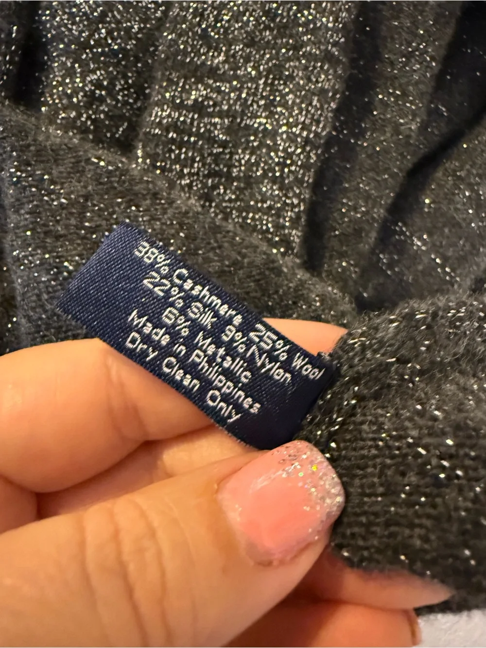 Ann Taylor Long Scarf Dark Grey Silver Woven Sparkle Stylish Cashmere Silk Wool